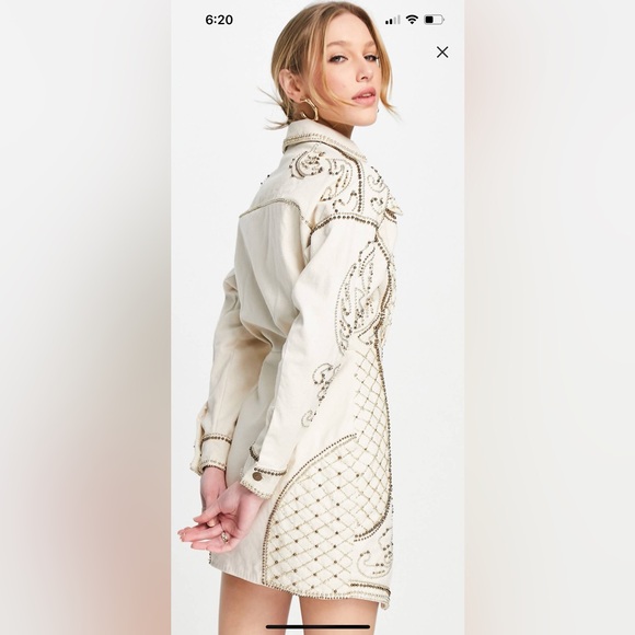 ASOS Design structured mini dress with pearl embellishments 8 - Picture 2 of 15